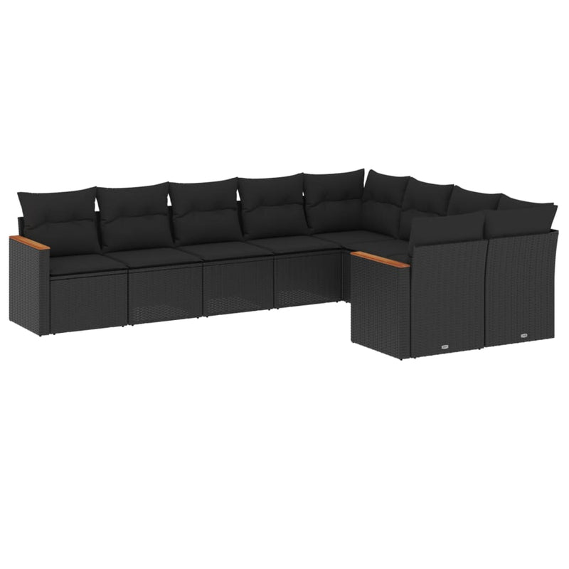 9-tlg. Garten-Sofagarnitur mit Kissen Schwarz Poly Rattan