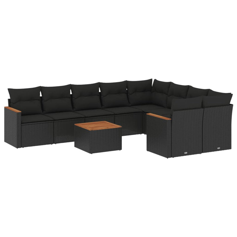 10-tlg. Garten-Sofagarnitur mit Kissen Schwarz Poly Rattan