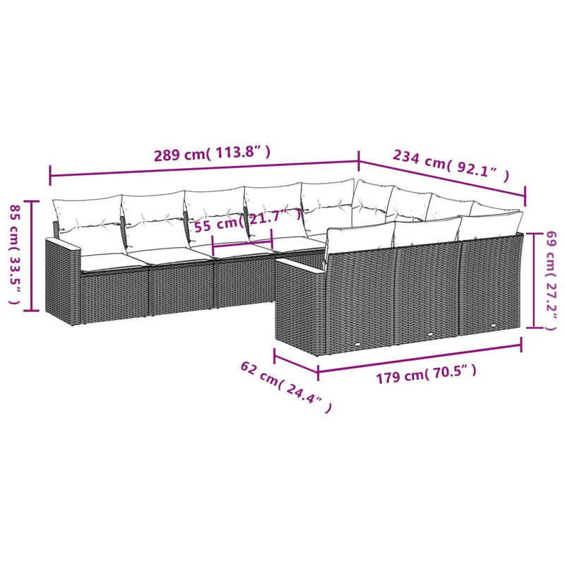 10-tlg. Garten-Sofagarnitur mit Kissen Beige Poly Rattan