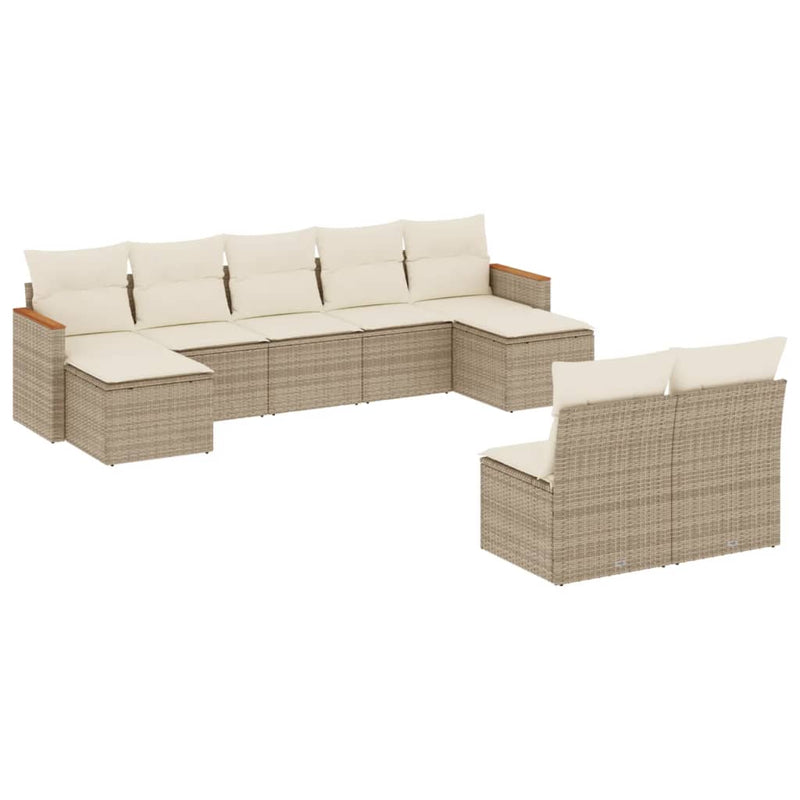 9-tlg. Garten-Sofagarnitur mit Kissen Beige Poly Rattan