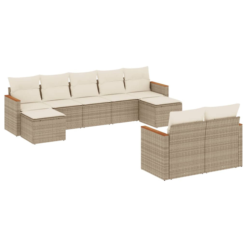 9-tlg. Garten-Sofagarnitur mit Kissen Beige Poly Rattan