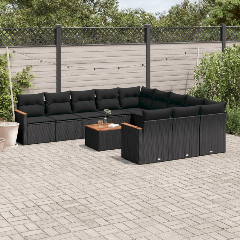 12-tlg. Garten-Sofagarnitur mit Kissen Schwarz Poly Rattan