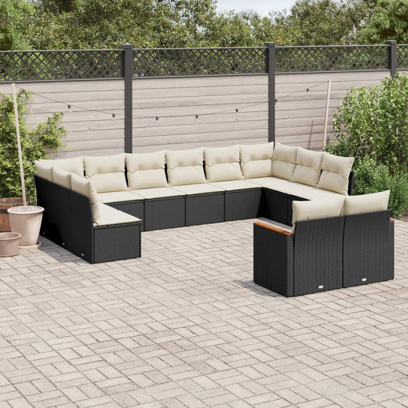 12-tlg. Garten-Sofagarnitur mit Kissen Schwarz Poly Rattan