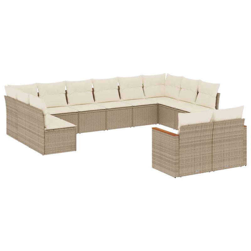 12-tlg. Garten-Sofagarnitur mit Kissen Beige Poly Rattan