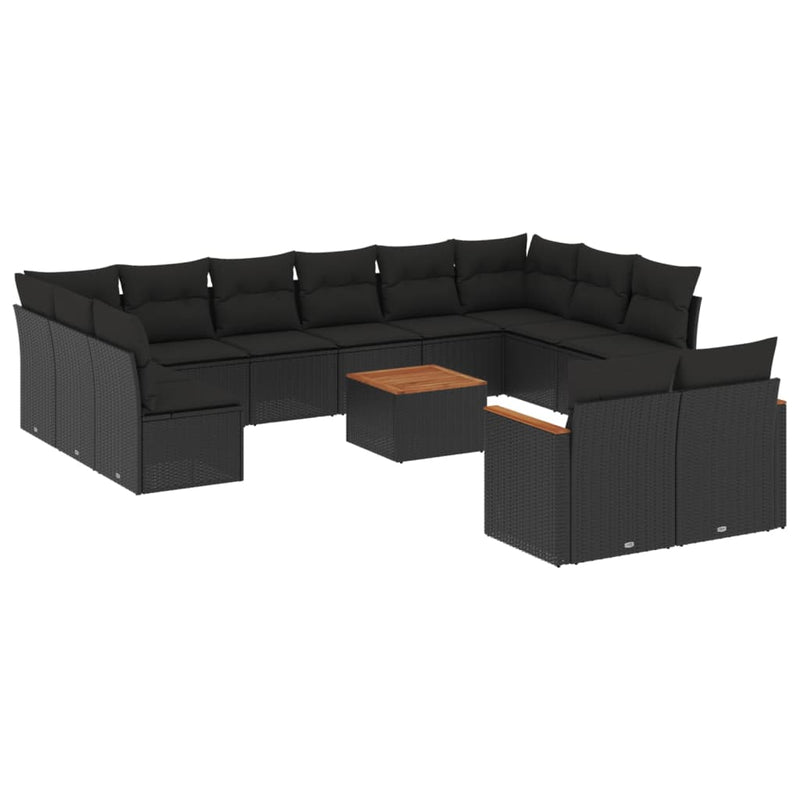 13-tlg. Garten-Sofagarnitur mit Kissen Schwarz Poly Rattan