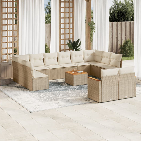 13-tlg. Garten-Sofagarnitur mit Kissen Beige Poly Rattan