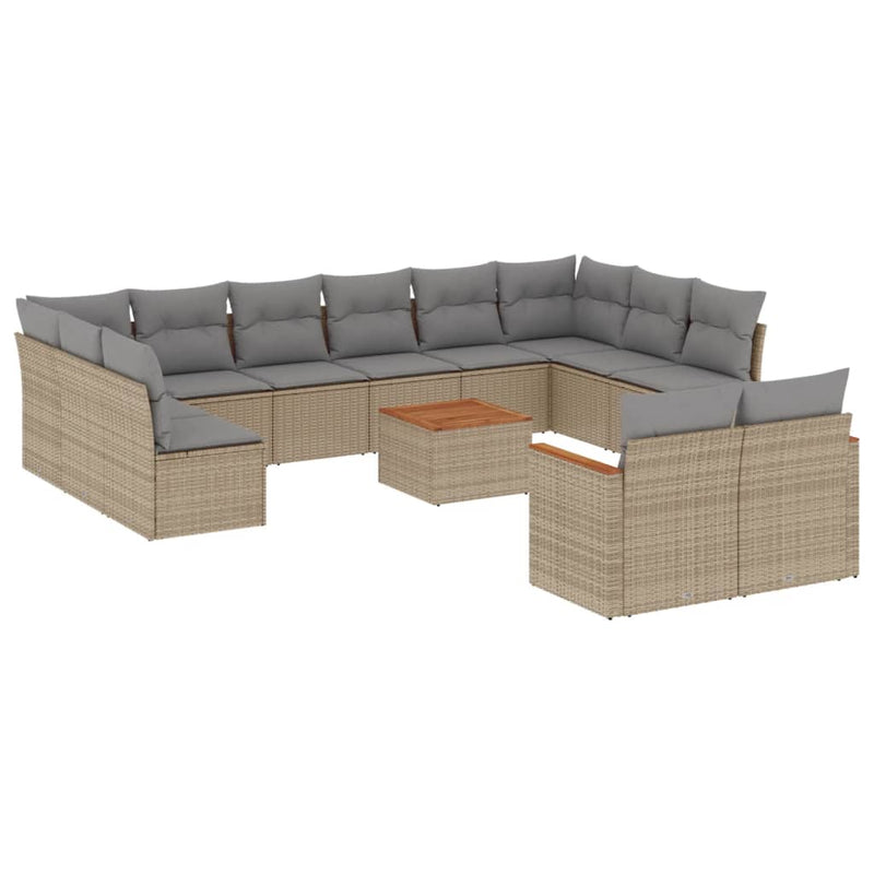 13-tlg. Garten-Sofagarnitur mit Kissen Beige Poly Rattan