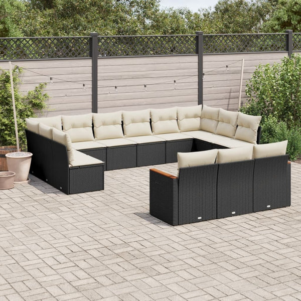 13-tlg. Garten-Sofagarnitur mit Kissen Schwarz Poly Rattan