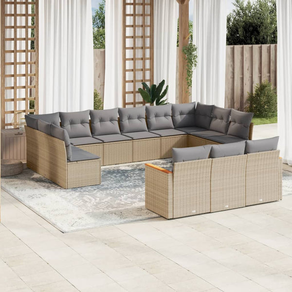 13-tlg. Garten-Sofagarnitur mit Kissen Beige Poly Rattan