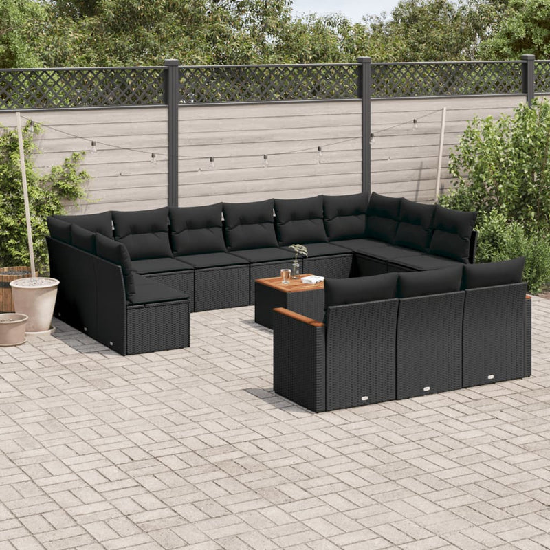 14-tlg. Garten-Sofagarnitur mit Kissen Schwarz Poly Rattan