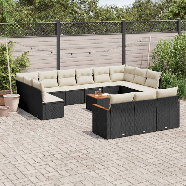 14-tlg. Garten-Sofagarnitur mit Kissen Schwarz Poly Rattan