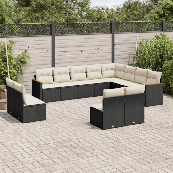 12-tlg. Garten-Sofagarnitur mit Kissen Schwarz Poly Rattan