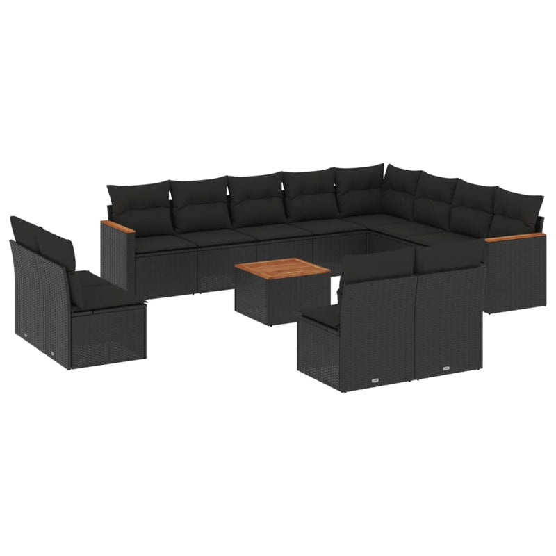 13-tlg. Garten-Sofagarnitur mit Kissen Schwarz Poly Rattan