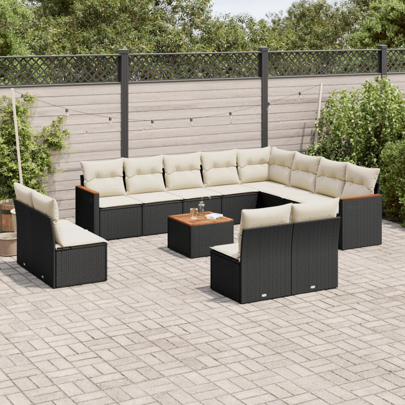 13-tlg. Garten-Sofagarnitur mit Kissen Schwarz Poly Rattan