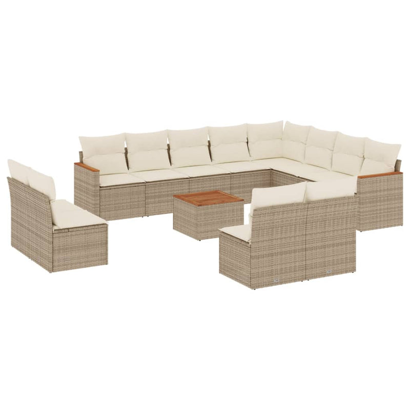 13-tlg. Garten-Sofagarnitur mit Kissen Beige Poly Rattan