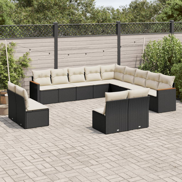 13-tlg. Garten-Sofagarnitur mit Kissen Schwarz Poly Rattan