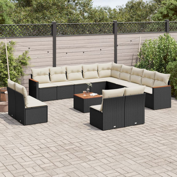 14-tlg. Garten-Sofagarnitur mit Kissen Schwarz Poly Rattan