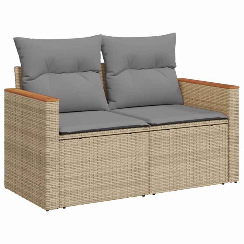 14-tlg. Garten-Sofagarnitur mit Kissen Beige Poly Rattan