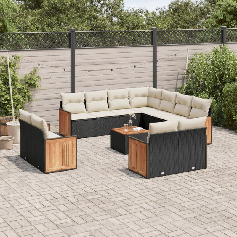 12-tlg. Garten-Sofagarnitur mit Kissen Schwarz Poly Rattan