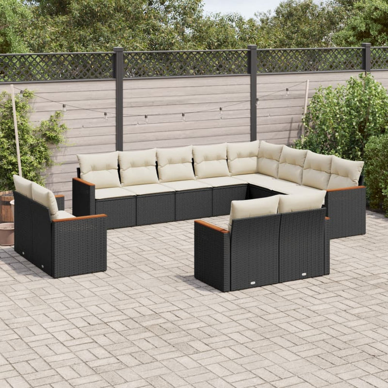 12-tlg. Garten-Sofagarnitur mit Kissen Schwarz Poly Rattan