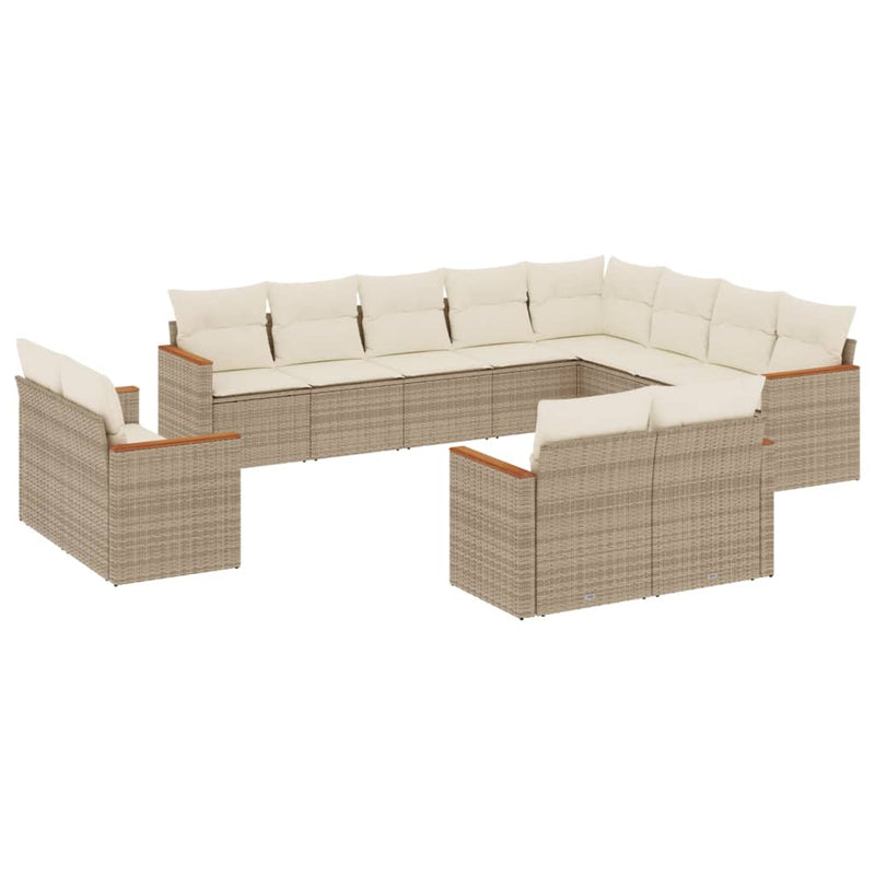 12-tlg. Garten-Sofagarnitur mit Kissen Beige Poly Rattan