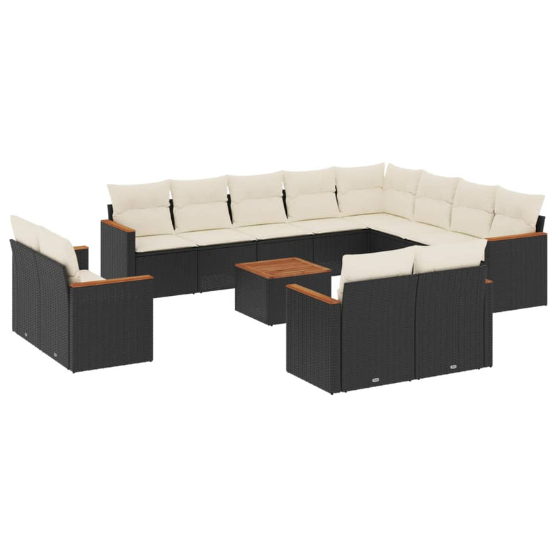 13-tlg. Garten-Sofagarnitur mit Kissen Schwarz Poly Rattan