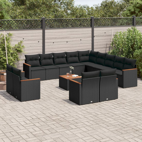 14-tlg. Garten-Sofagarnitur mit Kissen Schwarz Poly Rattan