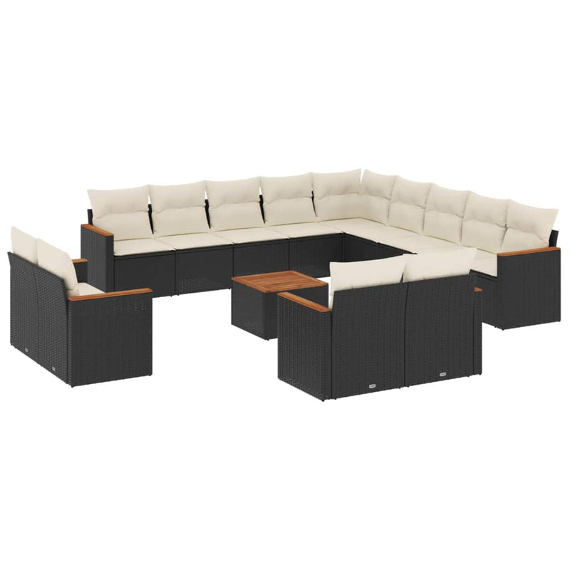 14-tlg. Garten-Sofagarnitur mit Kissen Schwarz Poly Rattan