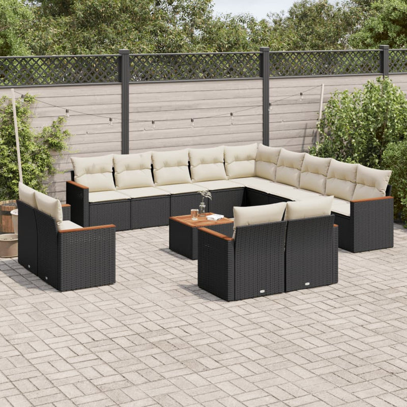 14-tlg. Garten-Sofagarnitur mit Kissen Schwarz Poly Rattan