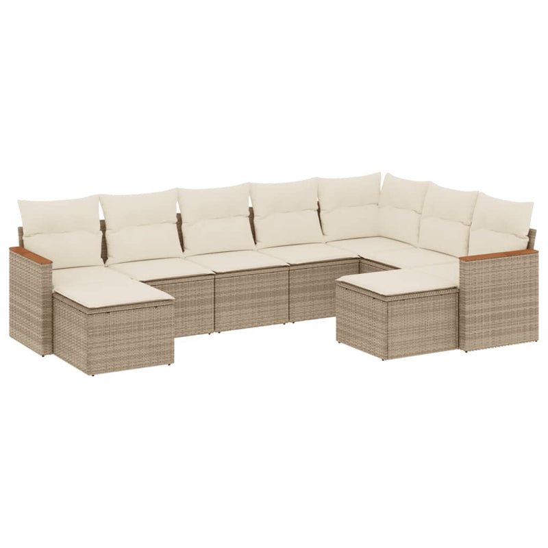 9-tlg. Garten-Sofagarnitur mit Kissen Beige Poly Rattan