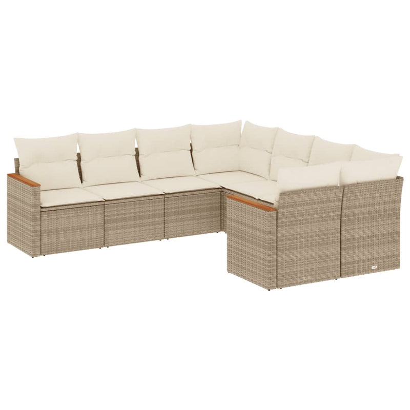 8-tlg. Garten-Sofagarnitur mit Kissen Beige Poly Rattan