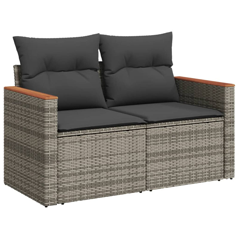 8-tlg. Garten-Sofagarnitur mit Kissen Grau Poly Rattan