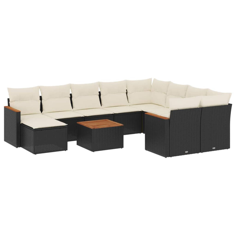 11-tlg. Garten-Sofagarnitur mit Kissen Schwarz Poly Rattan