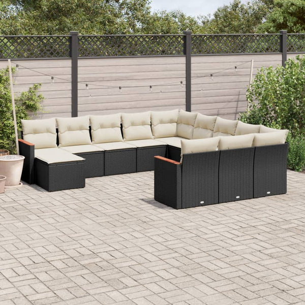 12-tlg. Garten-Sofagarnitur mit Kissen Schwarz Poly Rattan