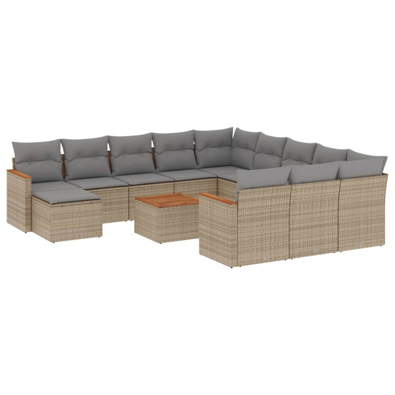 13-tlg. Garten-Sofagarnitur mit Kissen Beige Poly Rattan