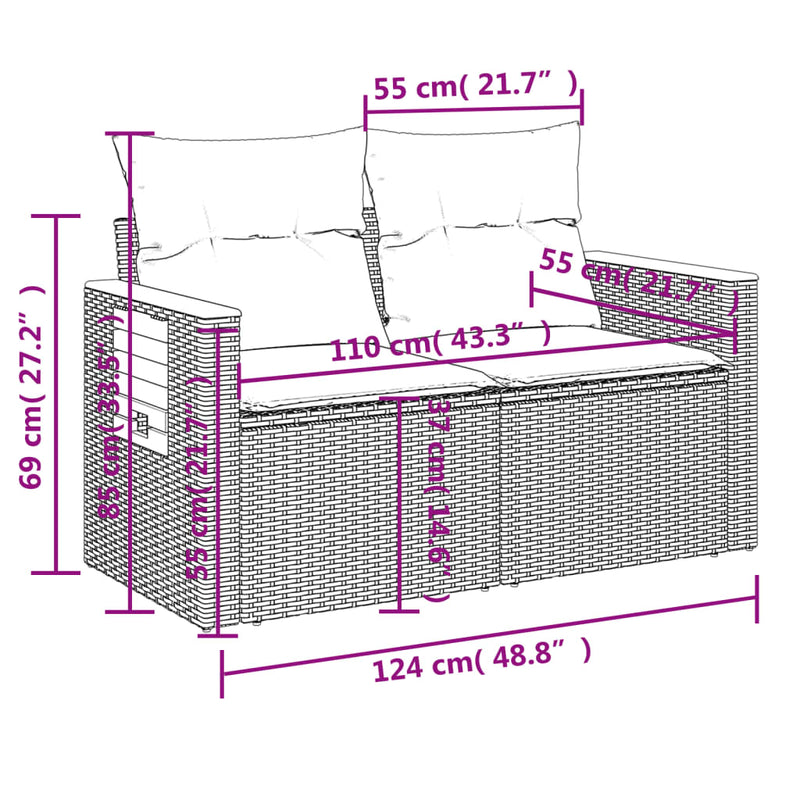 3-tlg. Garten-Sofagarnitur mit Kissen Schwarz Poly Rattan