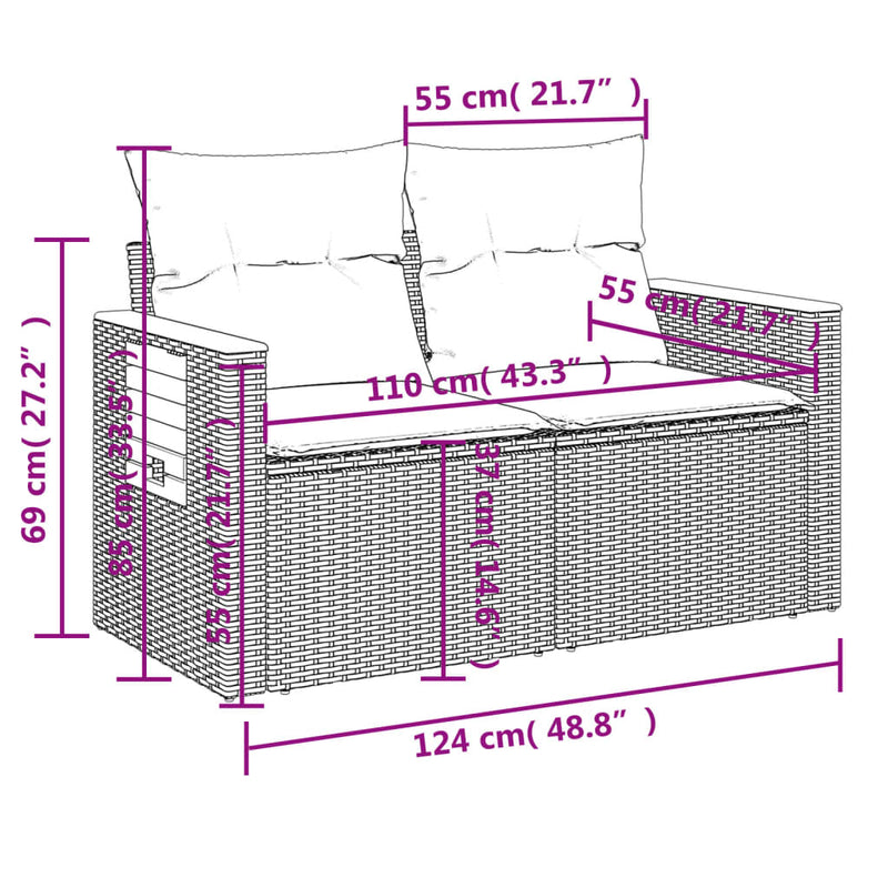 3-tlg. Garten-Sofagarnitur mit Kissen Beige Poly Rattan