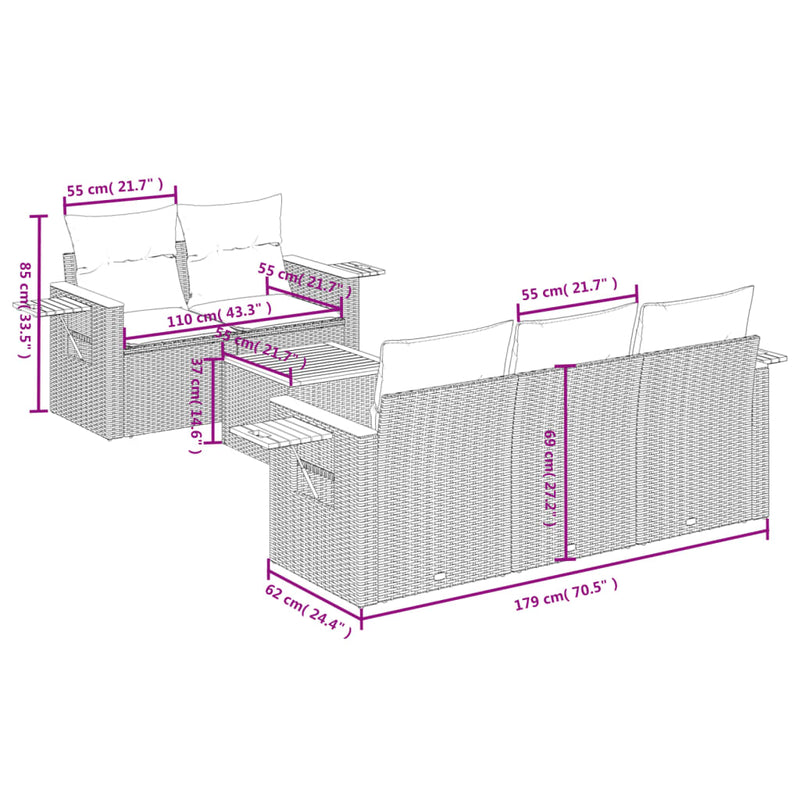 6-tlg. Garten-Sofagarnitur mit Kissen Schwarz Poly Rattan