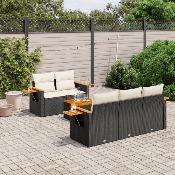 6-tlg. Garten-Sofagarnitur mit Kissen Schwarz Poly Rattan