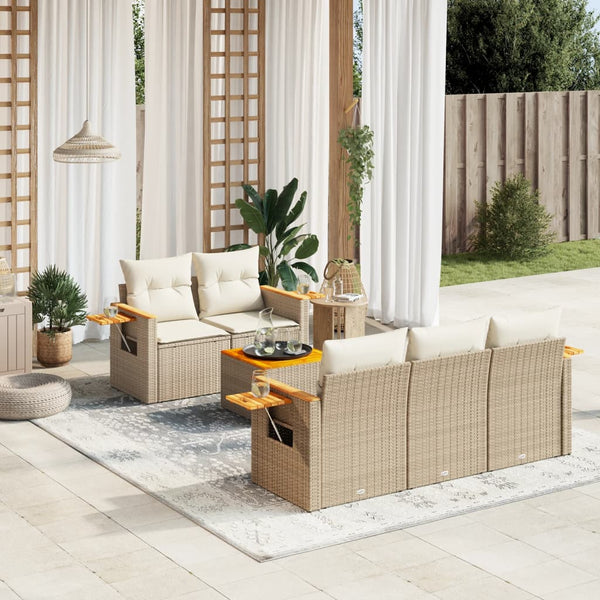 6-tlg. Garten-Sofagarnitur mit Kissen Beige Poly Rattan