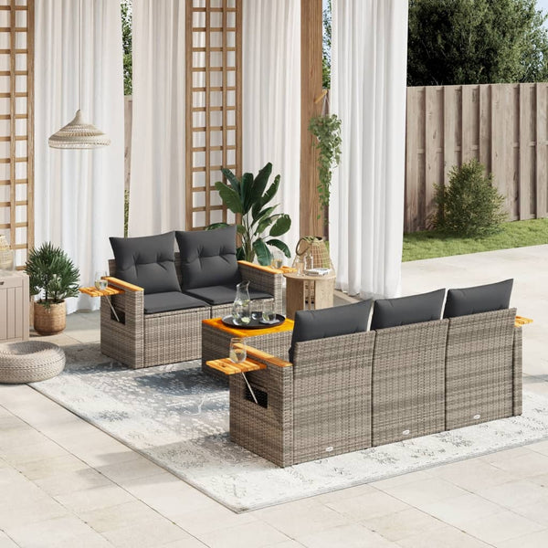 6-tlg. Garten-Sofagarnitur mit Kissen Grau Poly Rattan