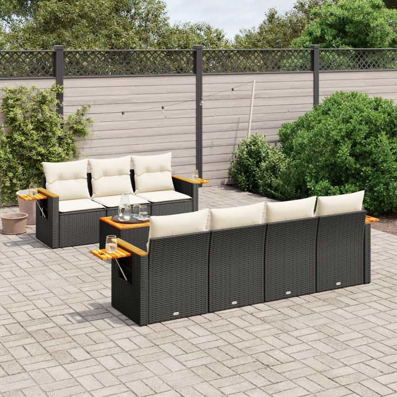 8-tlg. Garten-Sofagarnitur mit Kissen Schwarz Poly Rattan