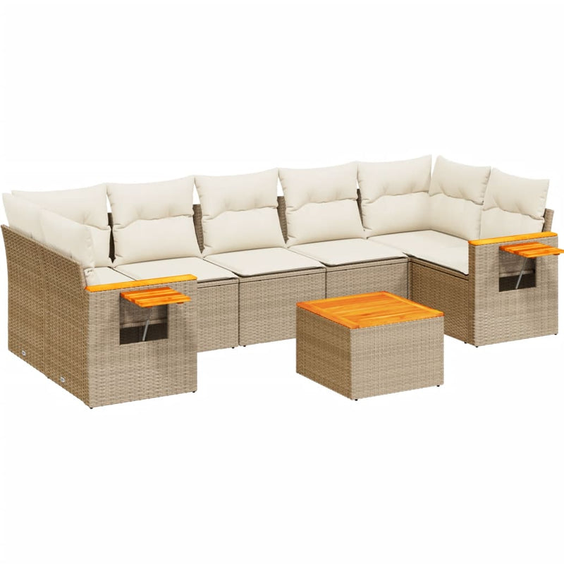 8-tlg. Garten-Sofagarnitur mit Kissen Beige Poly Rattan