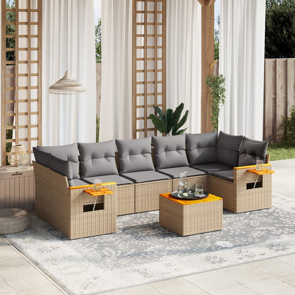 8-tlg. Garten-Sofagarnitur mit Kissen Beige Poly Rattan