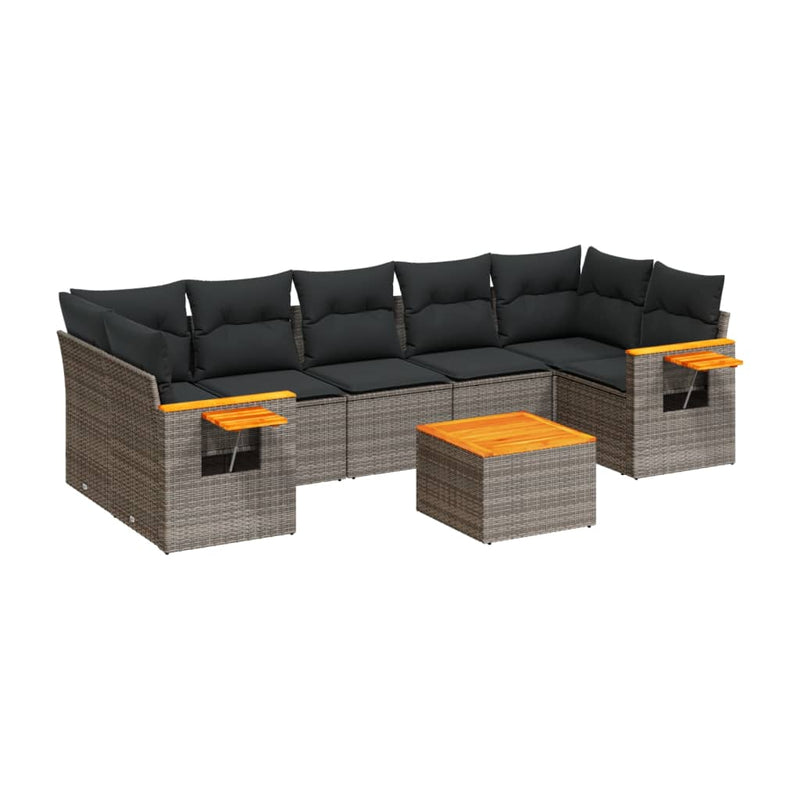 8-tlg. Garten-Sofagarnitur mit Kissen Grau Poly Rattan