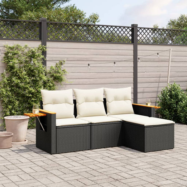 4-tlg. Garten-Sofagarnitur mit Kissen Schwarz Poly Rattan