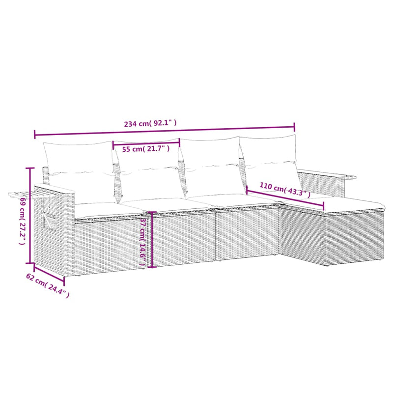 5-tlg. Garten-Sofagarnitur mit Kissen Schwarz Poly Rattan