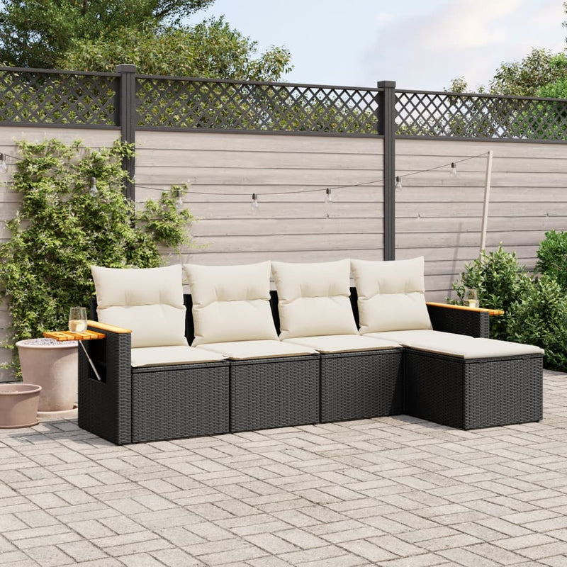 5-tlg. Garten-Sofagarnitur mit Kissen Schwarz Poly Rattan