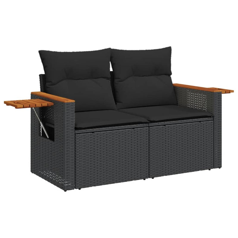 4-tlg. Garten-Sofagarnitur mit Kissen Schwarz Poly Rattan