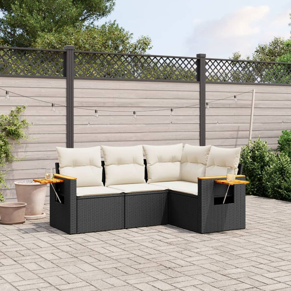 4-tlg. Garten-Sofagarnitur mit Kissen Schwarz Poly Rattan